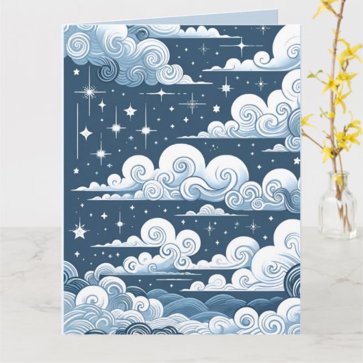 Whimsical Blue Celestial Baby Dusche Karte (Gelbe Blume)