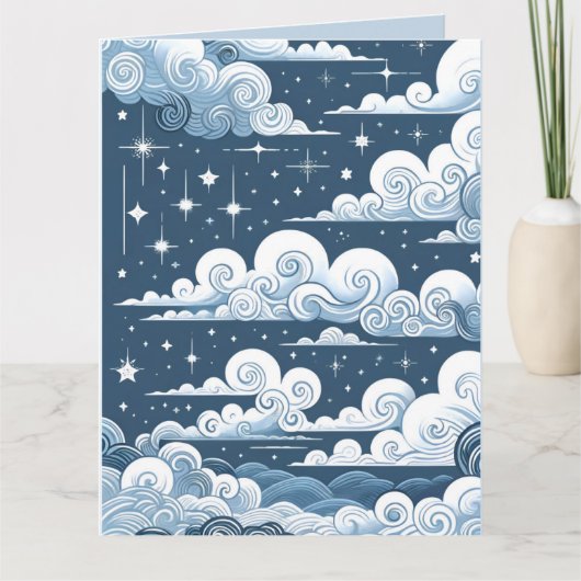 Whimsical Blue Celestial Baby Dusche Karte (Vorderseite)