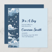 Whimsical Blue Celestial Einladung (Vorne/Hinten)