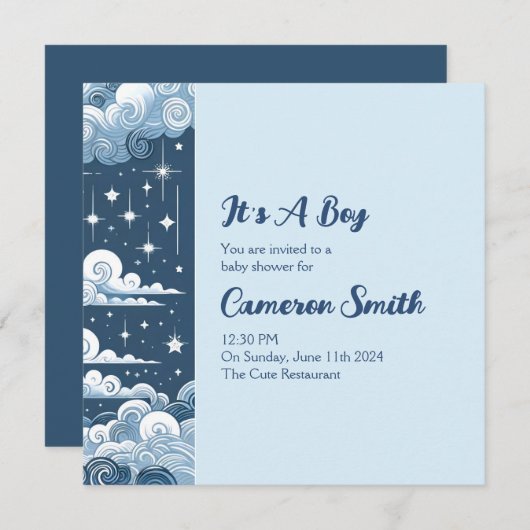 Whimsical Blue Celestial Einladung (Vorne/Hinten)
