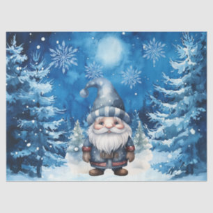 Whimsical Blue Christmas Gnome & Snowflakes Seidenpapier