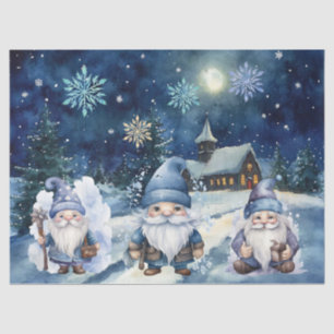 Whimsical Blue Christmas Gnome & Snowflakes Seidenpapier