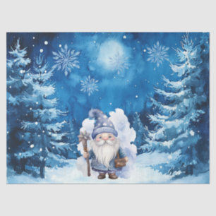 Whimsical Blue Christmas Gnome & Snowflakes Seidenpapier