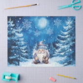 Whimsical Blue Christmas Gnome & Snowflakes Seidenpapier (Basteln)