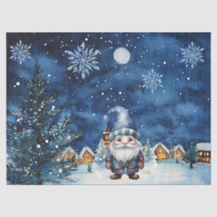 Whimsical Blue Christmas Gnome & Snowflakes Seidenpapier
