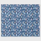 Whimsical Blue Christmas Trees Wrapping Paper Geschenkpapier (Flach)