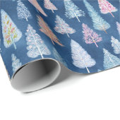 Whimsical Blue Christmas Trees Wrapping Paper Geschenkpapier (Rolleneckpunkt)
