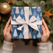 Whimsical Blue Christmas Trees Wrapping Paper Geschenkpapier