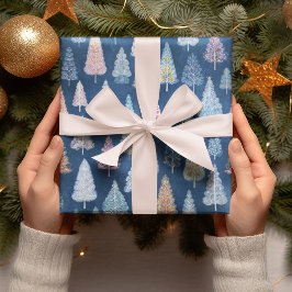 Whimsical Blue Christmas Trees Wrapping Paper  Geschenkpapier