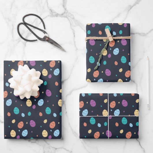 Whimsical Blue Colorful Ostereier Muster Geschenkpapier Set (Vorderseite)