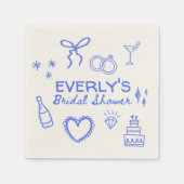 Whimsical Blue Coquette Sketch Brautparty Serviette (Vorderseite)