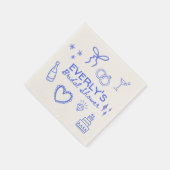 Whimsical Blue Coquette Sketch Brautparty Serviette (Ecke)