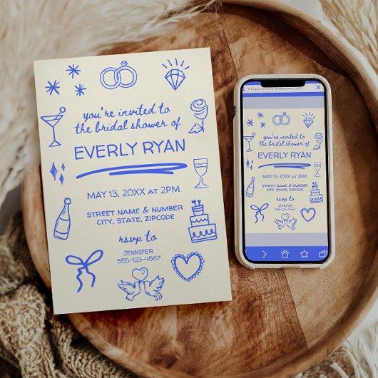 Whimsical Blue Coquette Stylish Bridal Shower Einladung