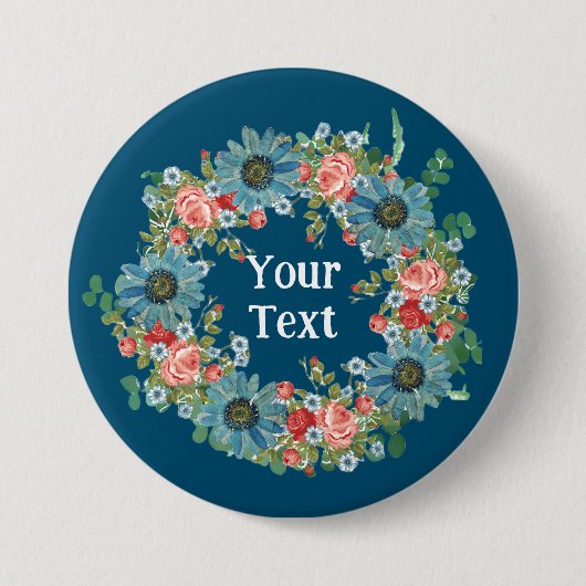 Whimsical Blue Daisy Blume Wreath Lapel Charm Button (Vorderseite)