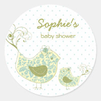 Whimsical Blue Damask Mommy Bird & Boy Baby Dusche