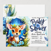 Whimsical Blue Deer Theme Baby Dusche Einladung (Vorne/Hinten)