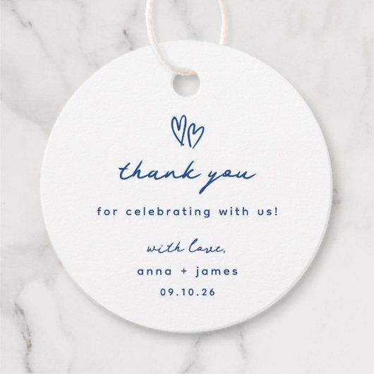 Whimsical Blue Doodle Heart Wedding Geschenkanhänger (Vorderseite)