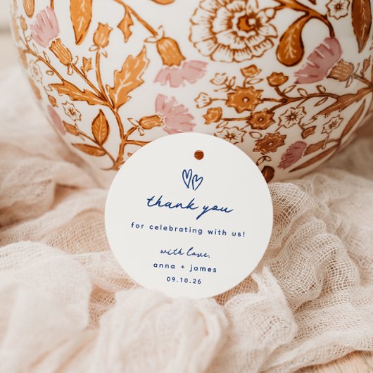 Whimsical Blue Doodle Heart Wedding Geschenkanhänger