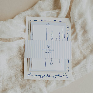 Whimsical Blue Doodle Hearts Wedding Einladungsbanderole
