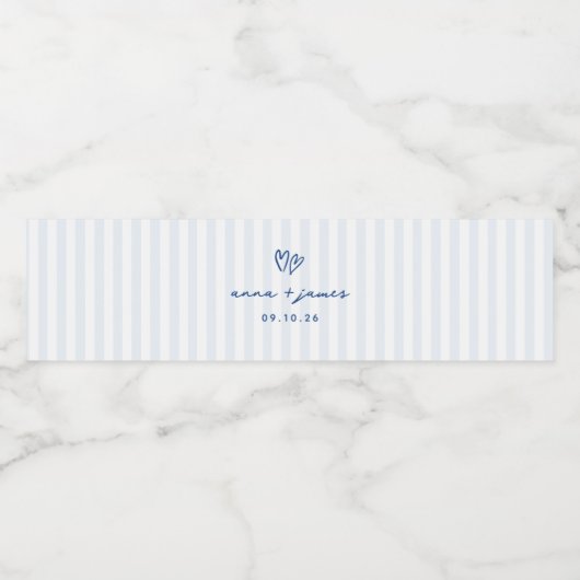 Whimsical Blue Doodle Hearts Wedding Wasserflaschenetikett (Einzelnes Label)