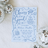 Whimsical Blue Doodles Foto Graduation Party Einladung