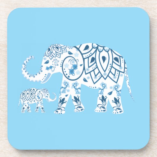 Whimsical Blue Elephant Drink Coaster Getränkeuntersetzer (Vorderseite)