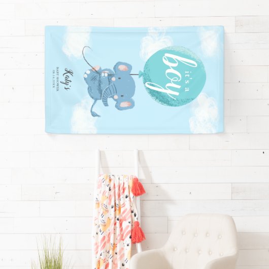 Whimsical Blue Elephant Theme Baby Dusche Banner (Insitu)
