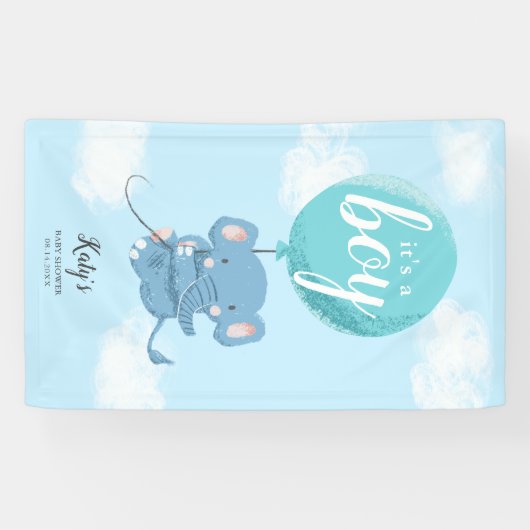 Whimsical Blue Elephant Theme Baby Dusche Banner (Horizontal)