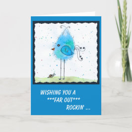 Whimsical Blue Far-out Bird Birthday Card Karte