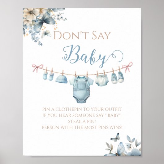Whimsical Blue Floral Baby Boy Spay Baby Game Poster (Vorne)