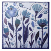Whimsical Blue Floral Blume Fliese (Vorderseite)