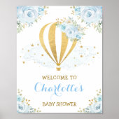 Whimsical Blue Floral Hot Air Ballon Willkommen Poster (Vorne)