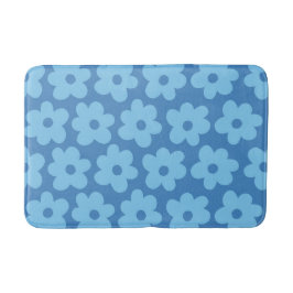 Whimsical Blue Floral Retro, fröhlich, preppy Badematte