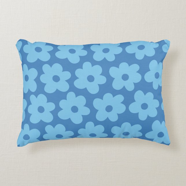 Whimsical Blue Floral Retro, fröhlich, preppy Dekokissen (Vorderseite)