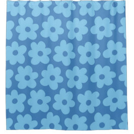 Whimsical Blue Floral Retro, fröhlich, preppy Duschvorhang