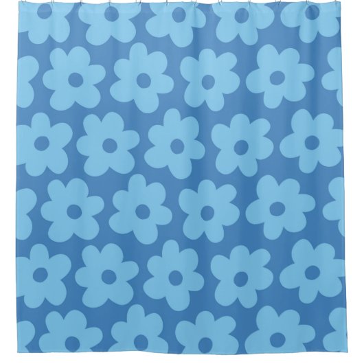 Whimsical Blue Floral Retro, fröhlich, preppy Duschvorhang (Vorderseite)