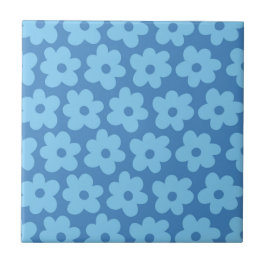 Whimsical Blue Floral Retro, fröhlich, preppy Fliese