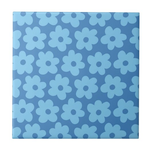 Whimsical Blue Floral Retro, fröhlich, preppy Fliese (Vorderseite)