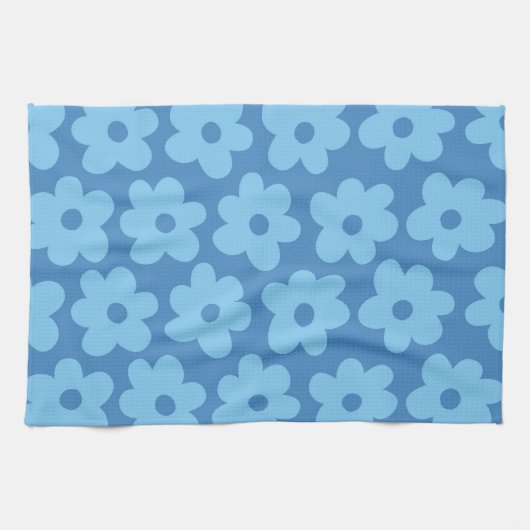 Whimsical Blue Floral Retro, fröhlich, preppy Geschirrtuch (Horizontal)