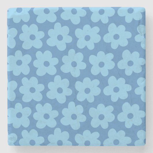 Whimsical Blue Floral Retro, fröhlich, preppy Steinuntersetzer (Vorderseite)