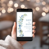Whimsical Blue Floral Wreath Save the Date Foto Einladung