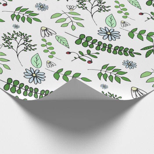Whimsical Blue Flowers and Forest Blätter Geschenkpapier (Ecke)