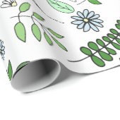 Whimsical Blue Flowers and Forest Blätter Geschenkpapier (Rolleneckpunkt)