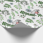 Whimsical Blue Flowers Kanbit and Forest Blätter Geschenkpapier (Ecke)