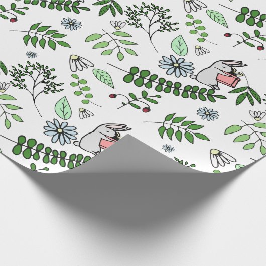 Whimsical Blue Flowers Kanbit and Forest Blätter Geschenkpapier (Ecke)