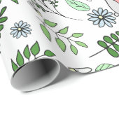 Whimsical Blue Flowers Kanbit and Forest Blätter Geschenkpapier (Rolleneckpunkt)