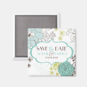 Whimsical Blue Flowers Speichern Sie das Date Magn Magnet (Vorderseite/Rückseite)