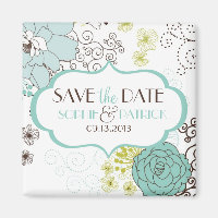 Whimsical Blue Flowers Speichern Sie das Date Magn