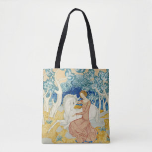 Whimsical Blue Forest Einhorn & Jungfrau Kunst Tasche