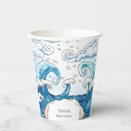 Whimsical Blue Fun Ocean Waves Geburtstag Pappbecher